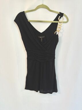 BCBG MAXAZRIA V-Neck Black Top With Gold Rings Accent Sz S
